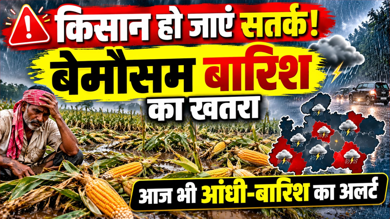 मध्य प्रदेश में बारिश के दौरान सड़क पर जलभराव और गुना में मक्के की फसल को नुकसान
